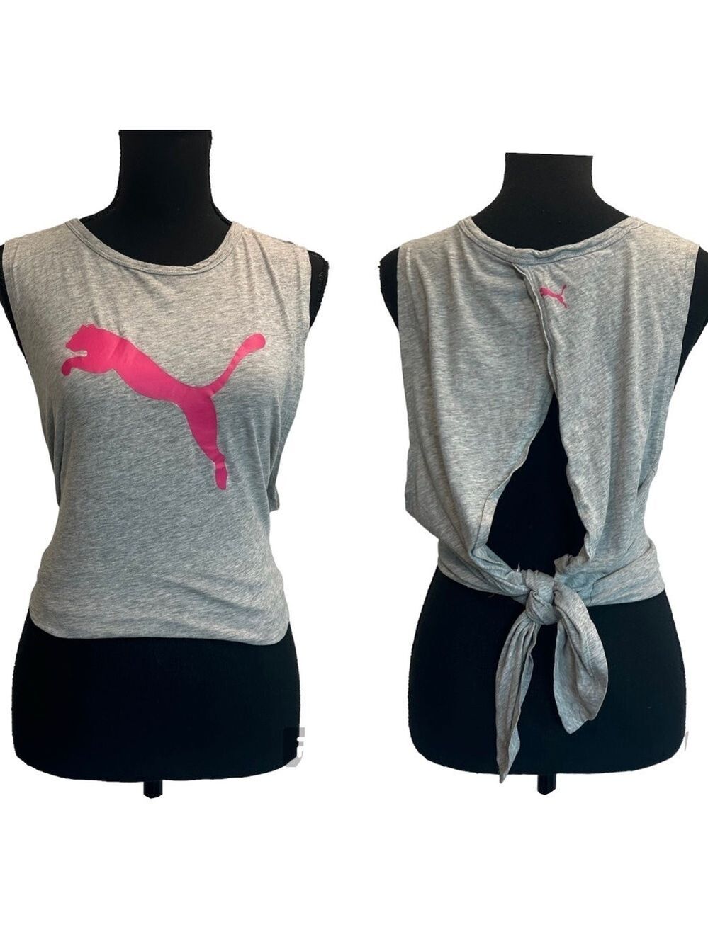 Puma gray pink back tie sports tank top Sz M